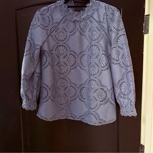 Sezane Blue Ruffled 3/4 Sleeve Bib Collar Blouse